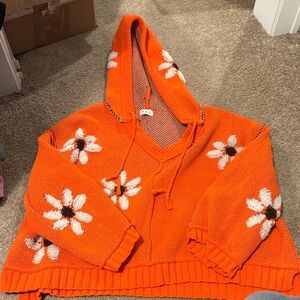 POL Orange Floral V-Neck Sweater